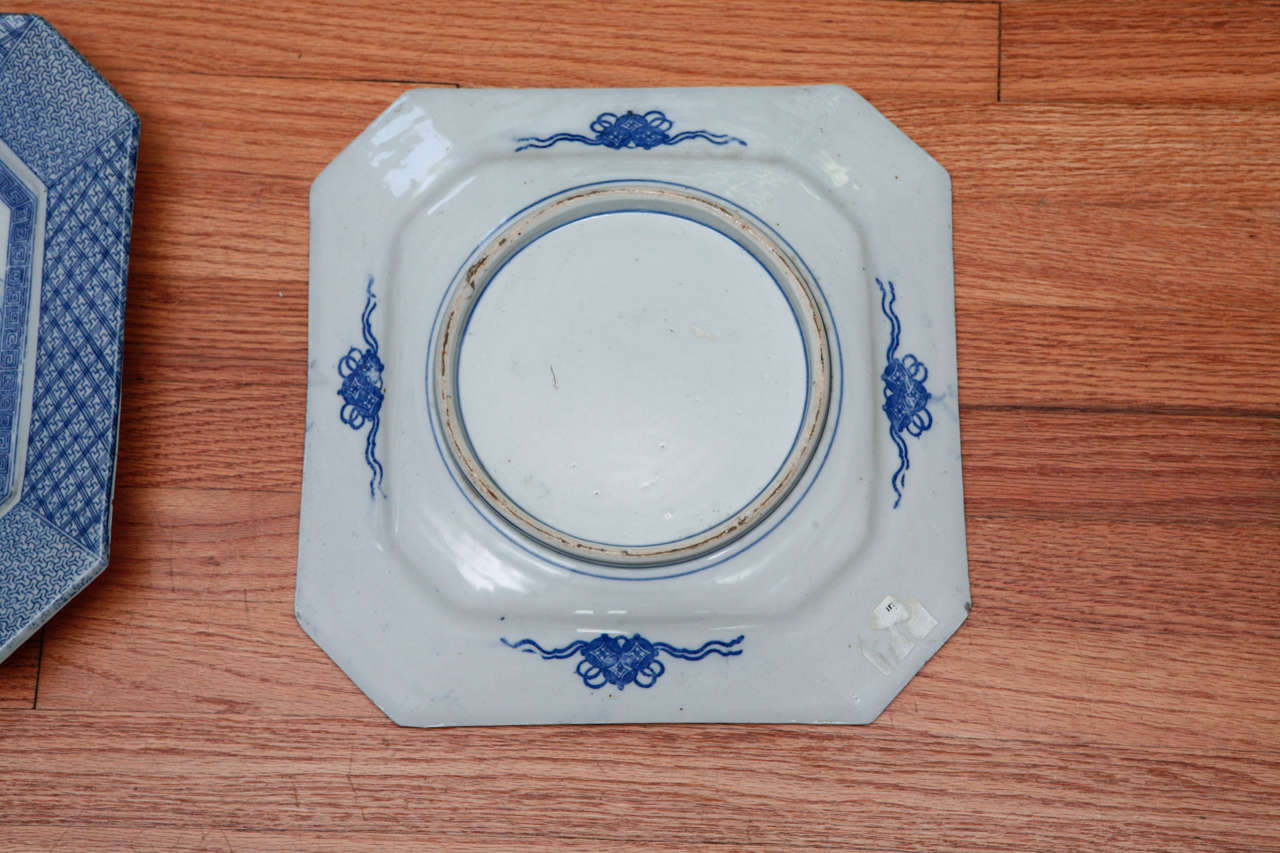 Pair Japanese Blue & White Squeare Platters For Sale 2