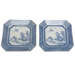 Antique Pair Japanese Blue & White Squeare Platters