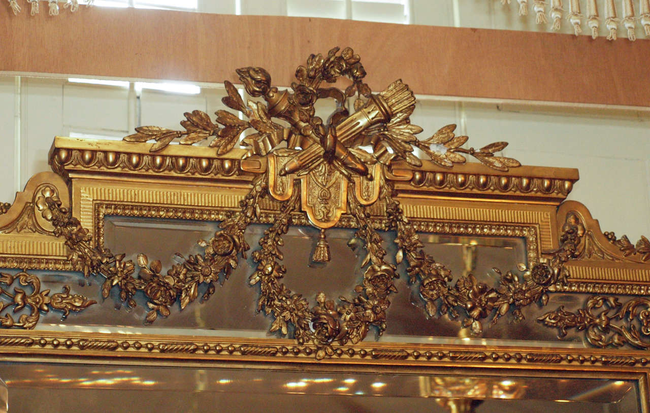 19th Century Antique French Louis XVI Paneled Gold Leaf Mirror circa 1840-1860