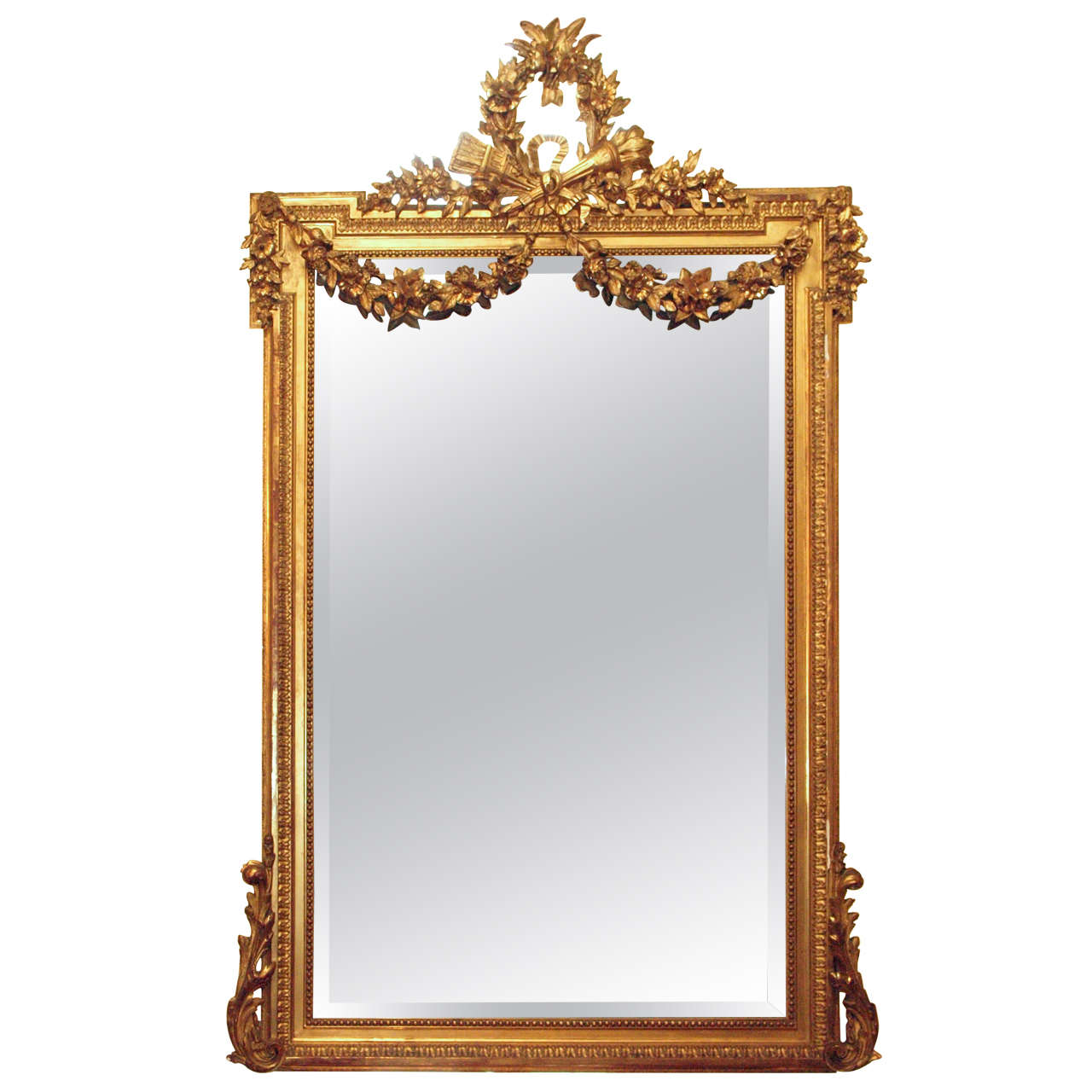 Antique French Louis XVI Gold Leaf Mirror