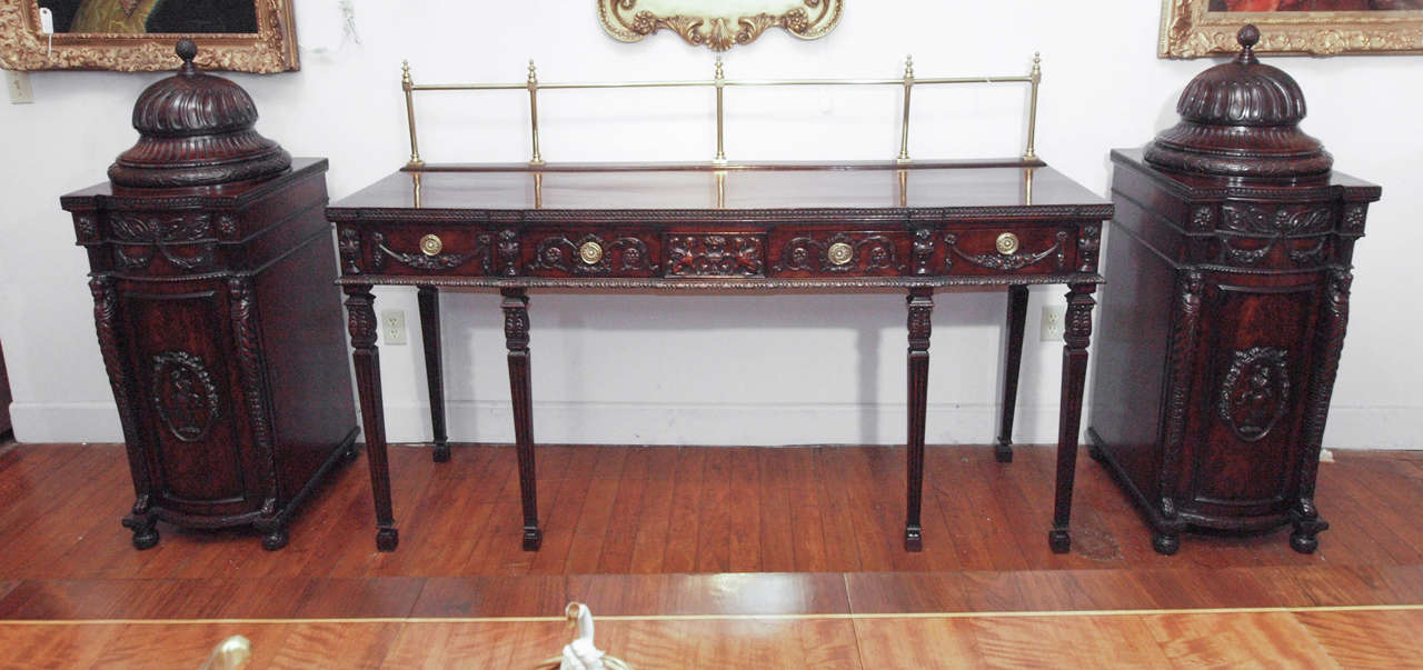 Antique English Three Piece Sideboard with Pedestals (Knife Holders)