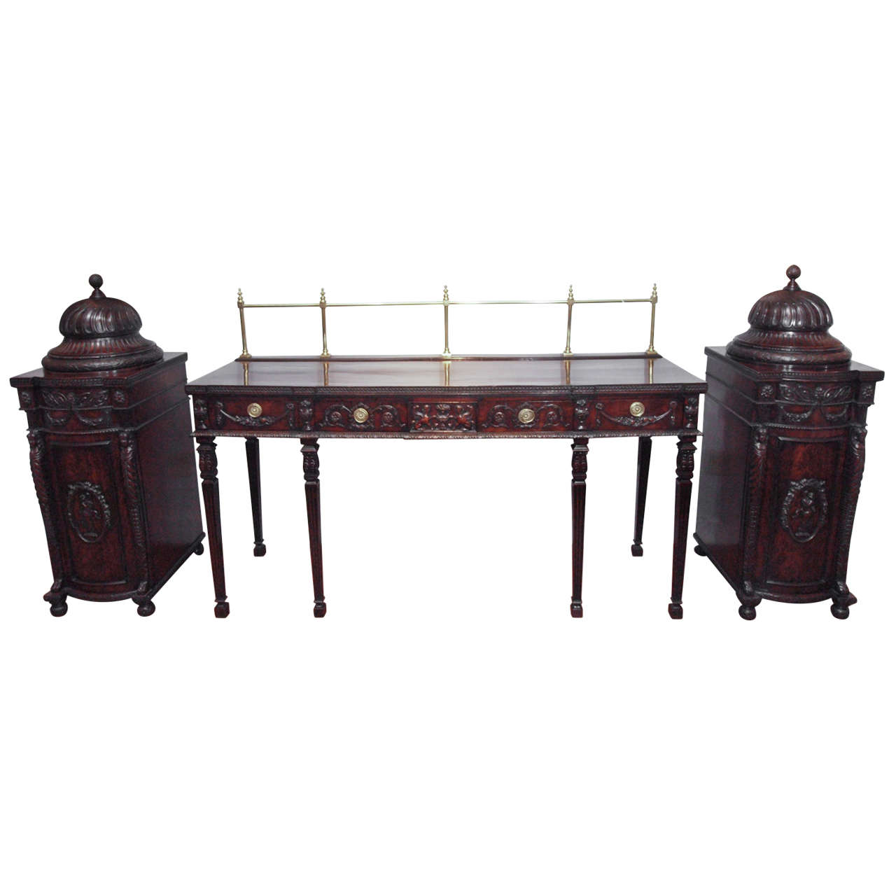 Antique English Three Piece Sideboard with Pedestals (Knife Holders)