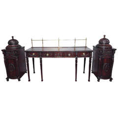 Antique English Three Piece Sideboard with Pedestals (Knife Holders)