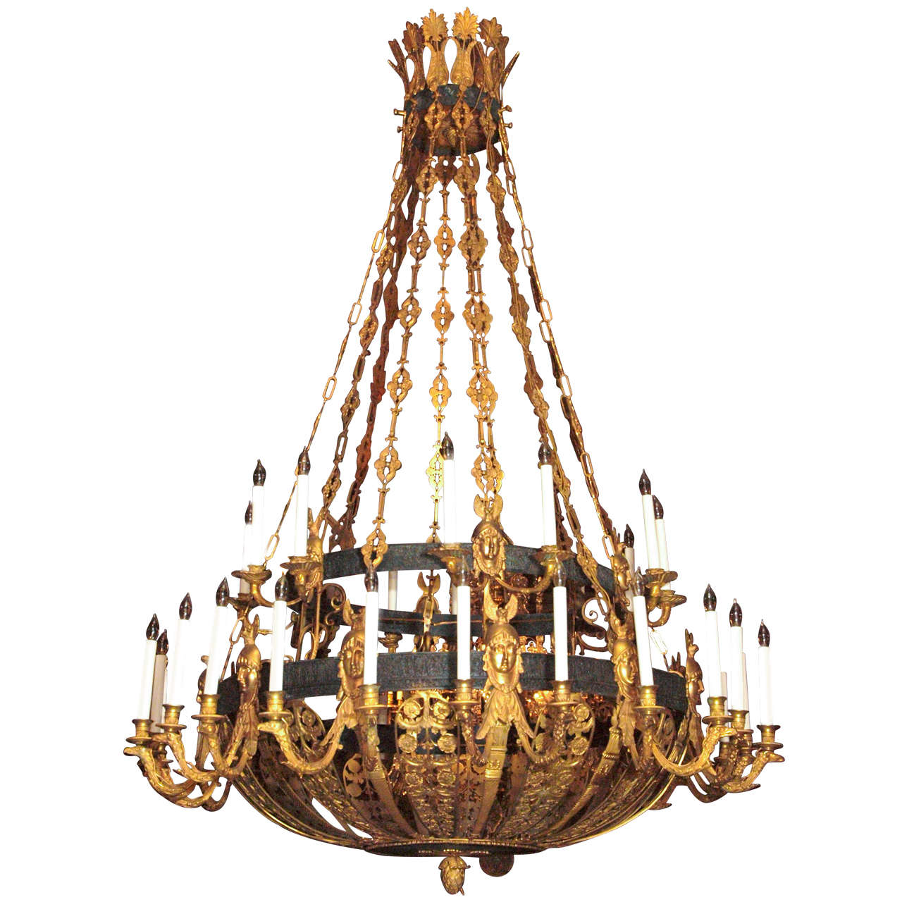 Antique Bronze Gold and Patinated Empire Chandelier at 1stDibs