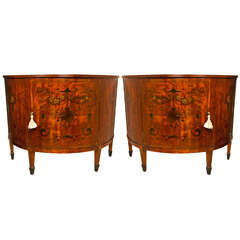 Pair Edwardian D Shaped Paint Decorated Cabinets 9