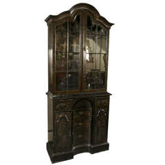 Black Lacquered Chinoiserie  Secretary Form Cabinet