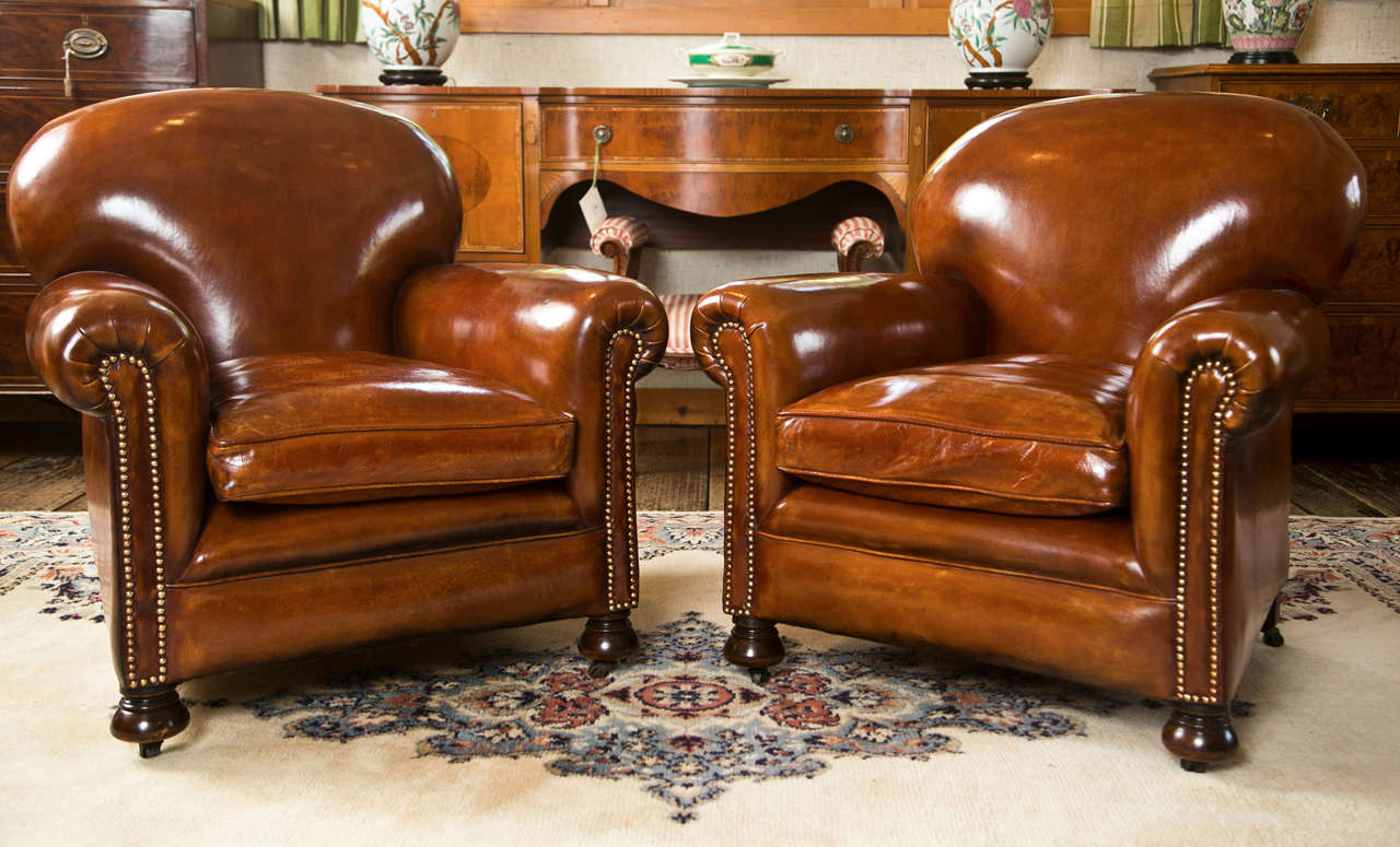 Pair of Leather Club Chairs at 1stDibs