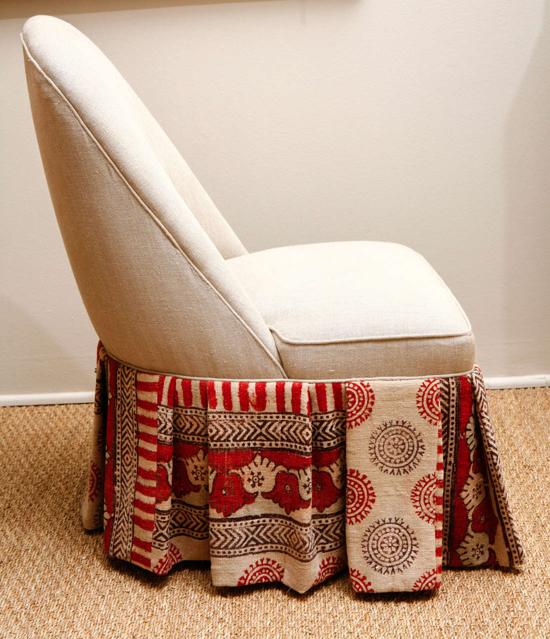 Mid-20th Century Slipper Chair with Vintage Indian Kalamkari Fabric