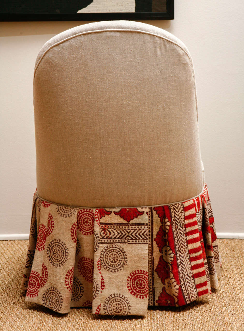 Cotton Slipper Chair with Vintage Indian Kalamkari Fabric