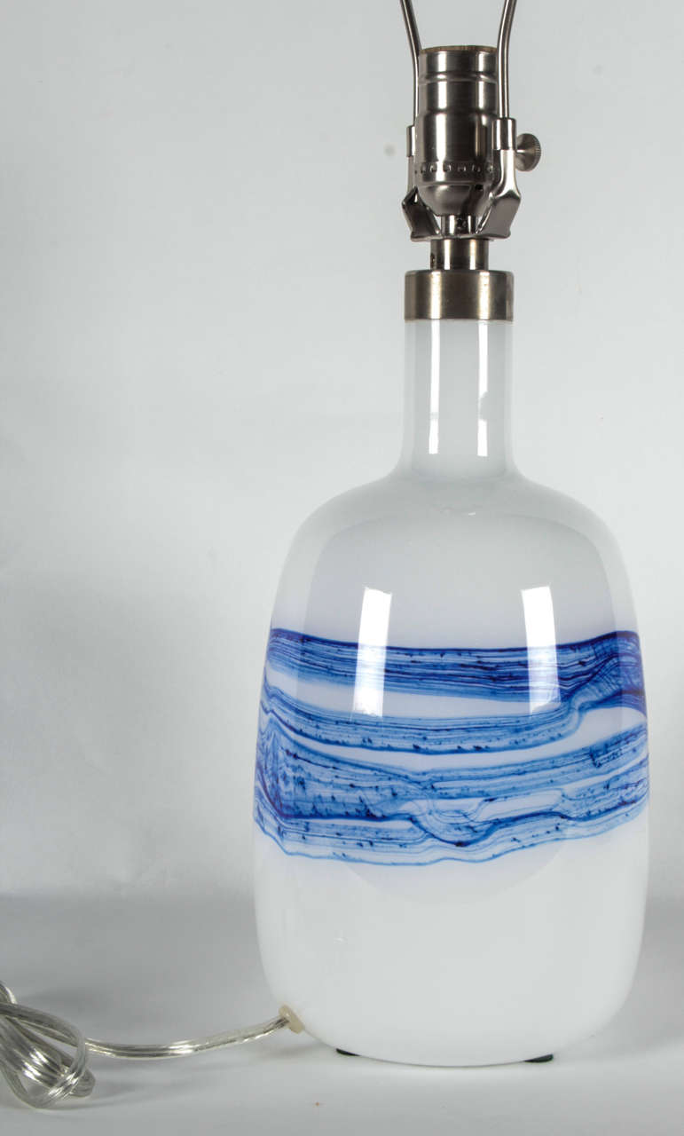 Swedish Pair of Michael Bang White/Blue Glass Lamps