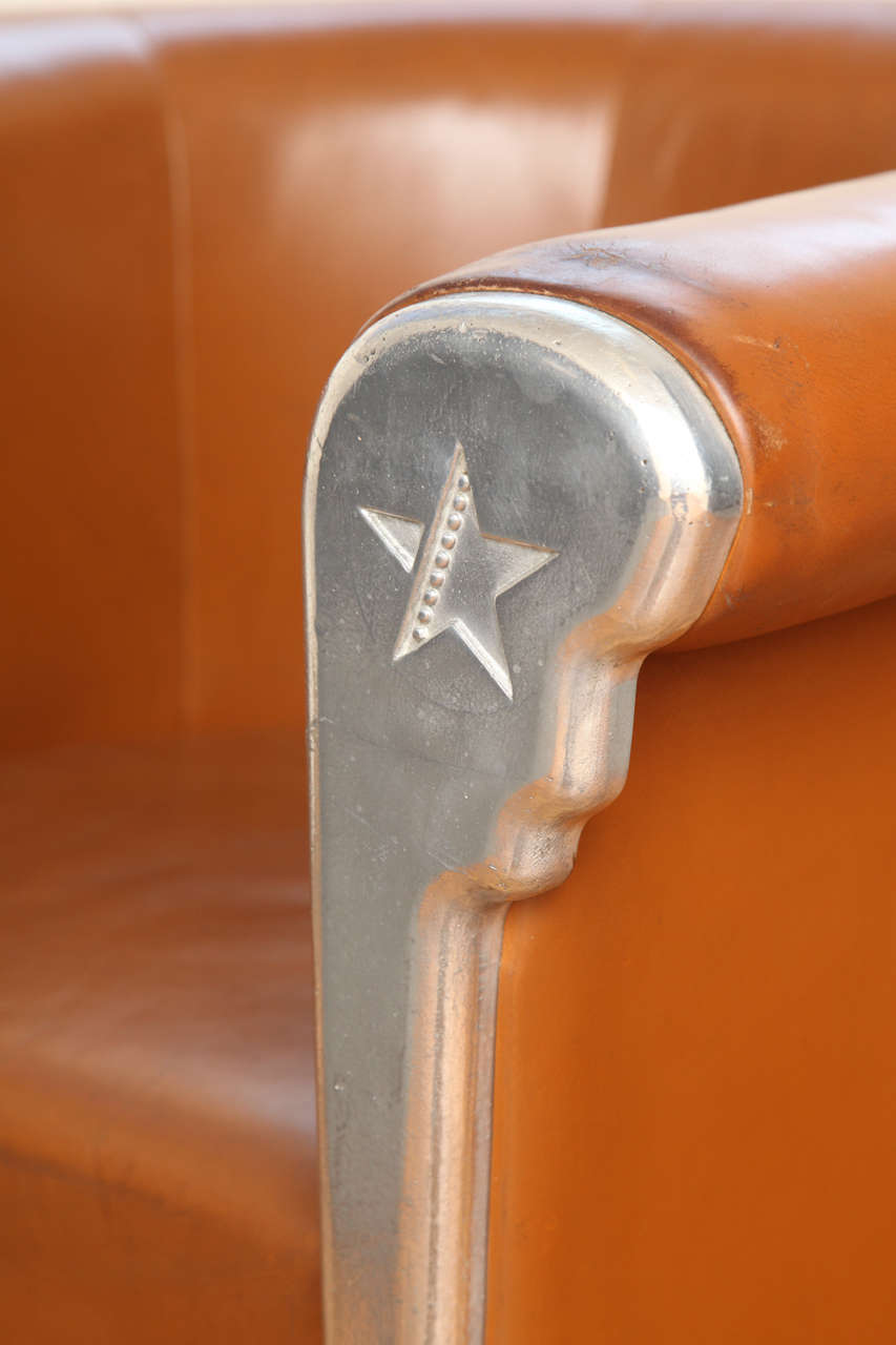 Rare Custom Designed Pair of Leather and Aluminum Armchairs by Antonio Pinto 4
