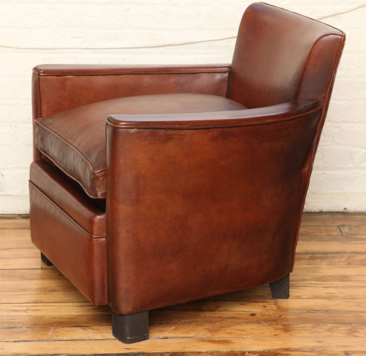 French Pair of Art Deco Leather Club Chairs For Sale