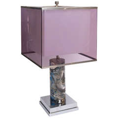 Large 1970's Deap Fractured Lucite Table Lamp
