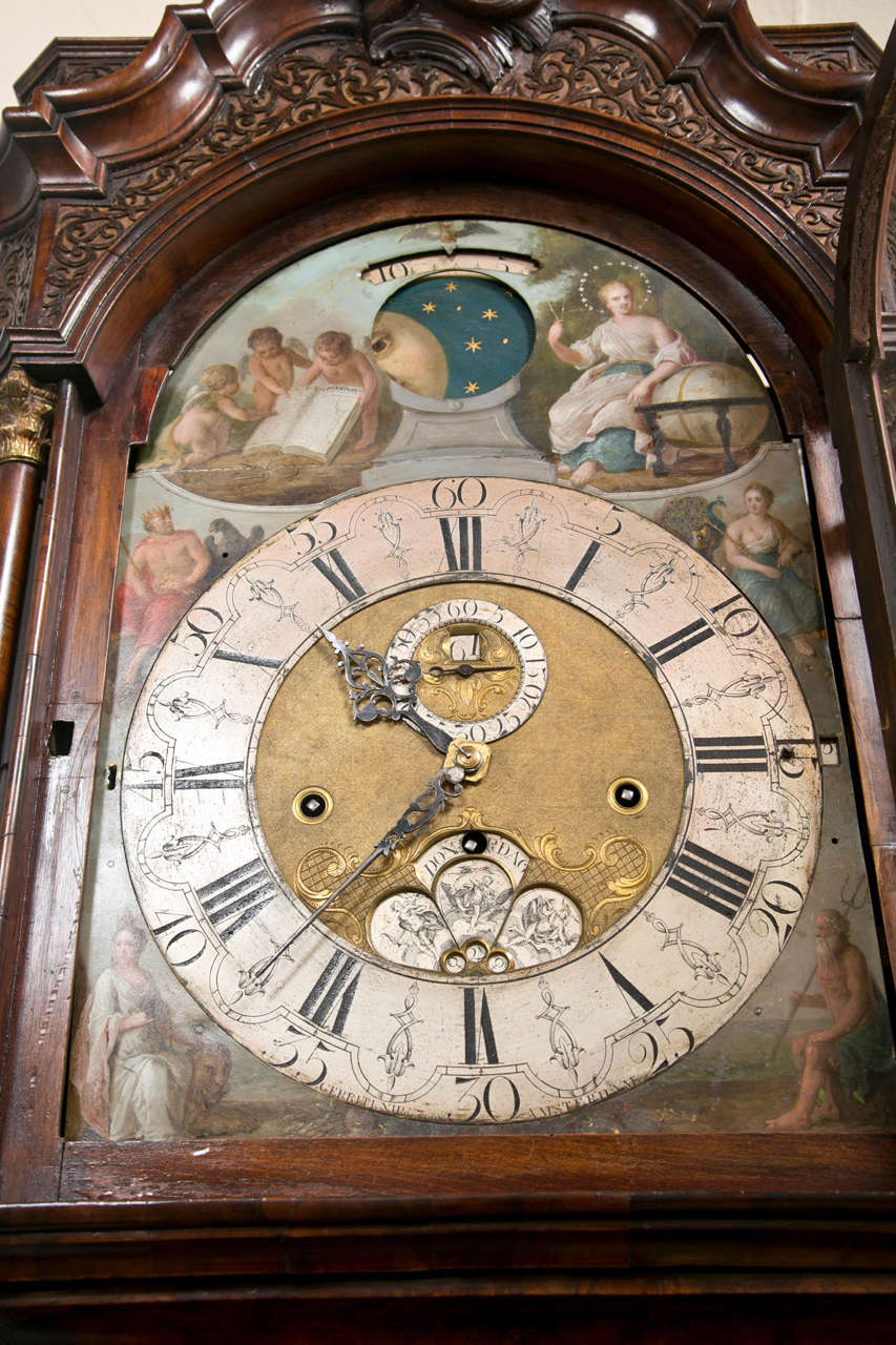 Queen Anne 18th Century Burl Walnut Tall Case Clock by Gerrit Knip