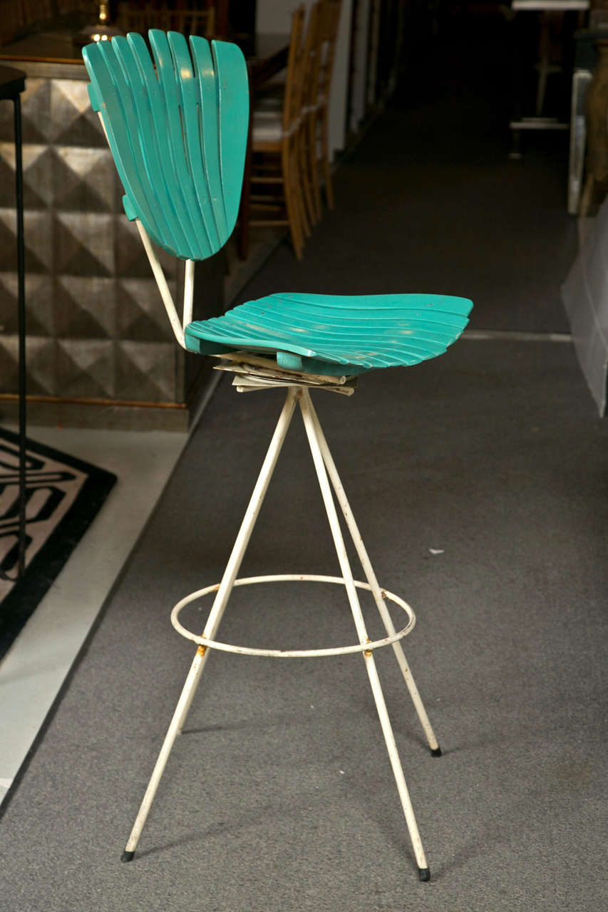 Pair of Metal Based Slat Back Bar Stools by Arthur Umanoff In Good Condition In Stamford, CT