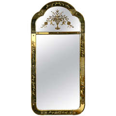 A Venetian Etched Glass Eglomise Wall Mirror