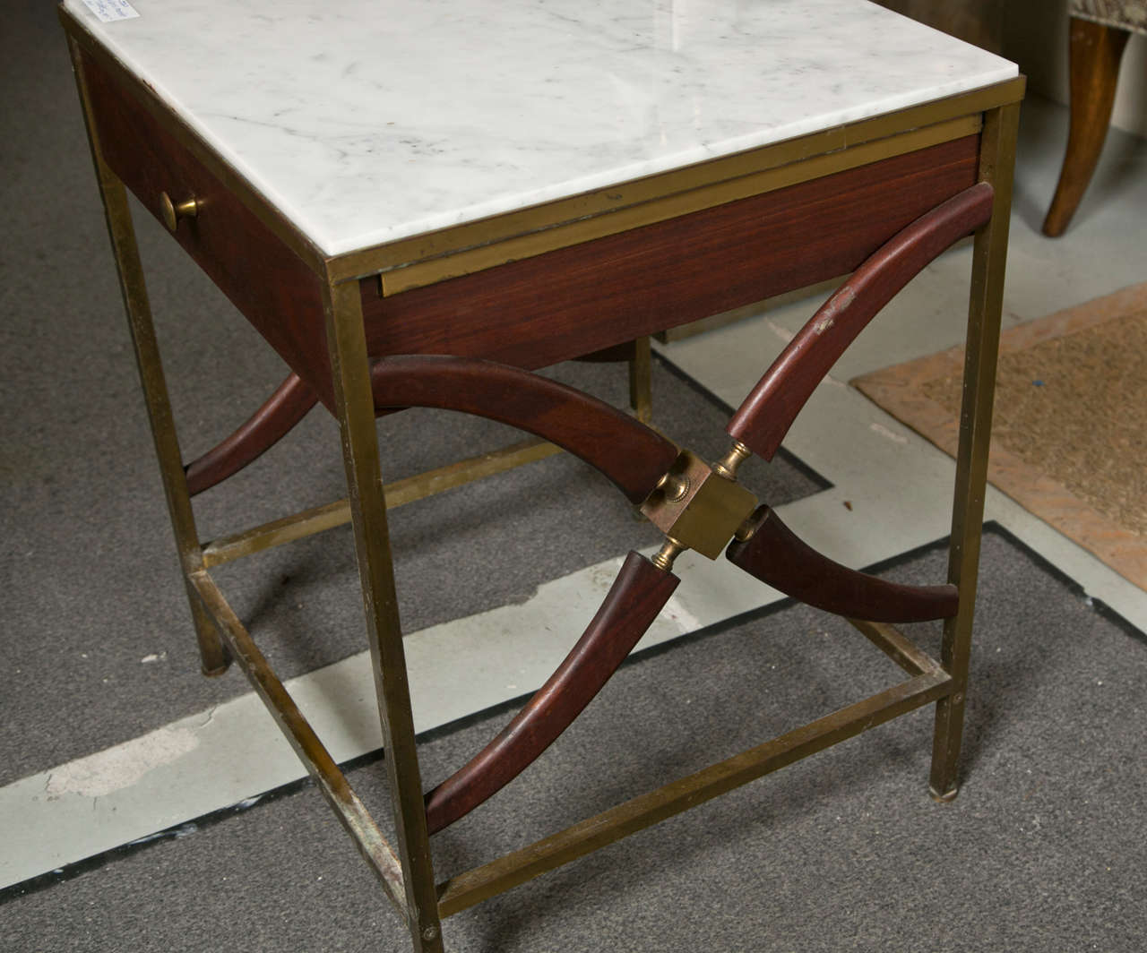Pair of Singer & Sons Marble Top End Tables. 2