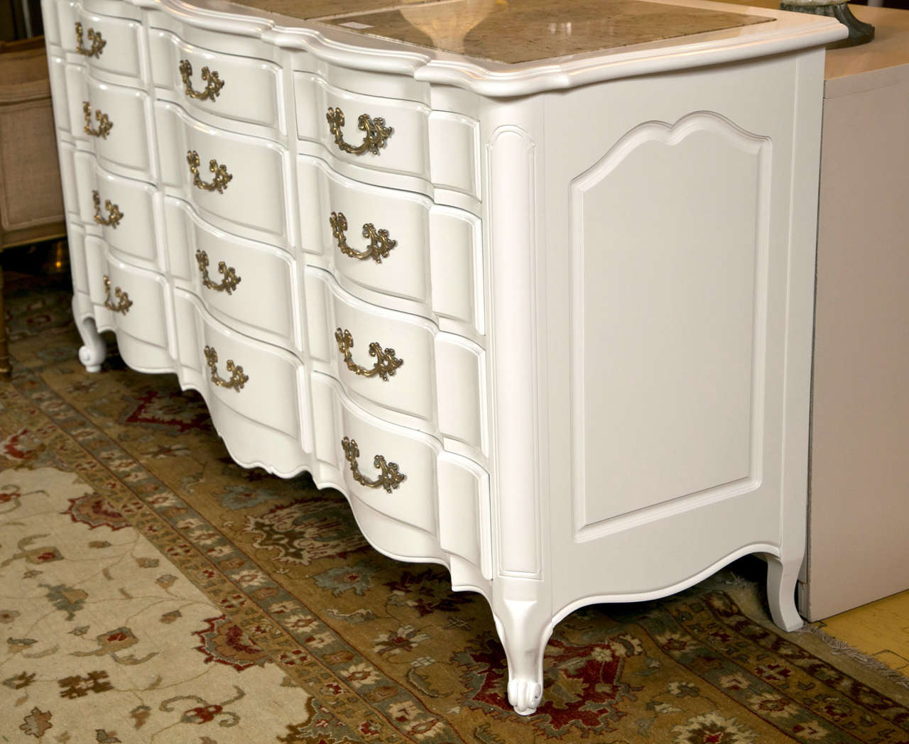 White 12-Drawer Triple Dresser with Marble Top 1