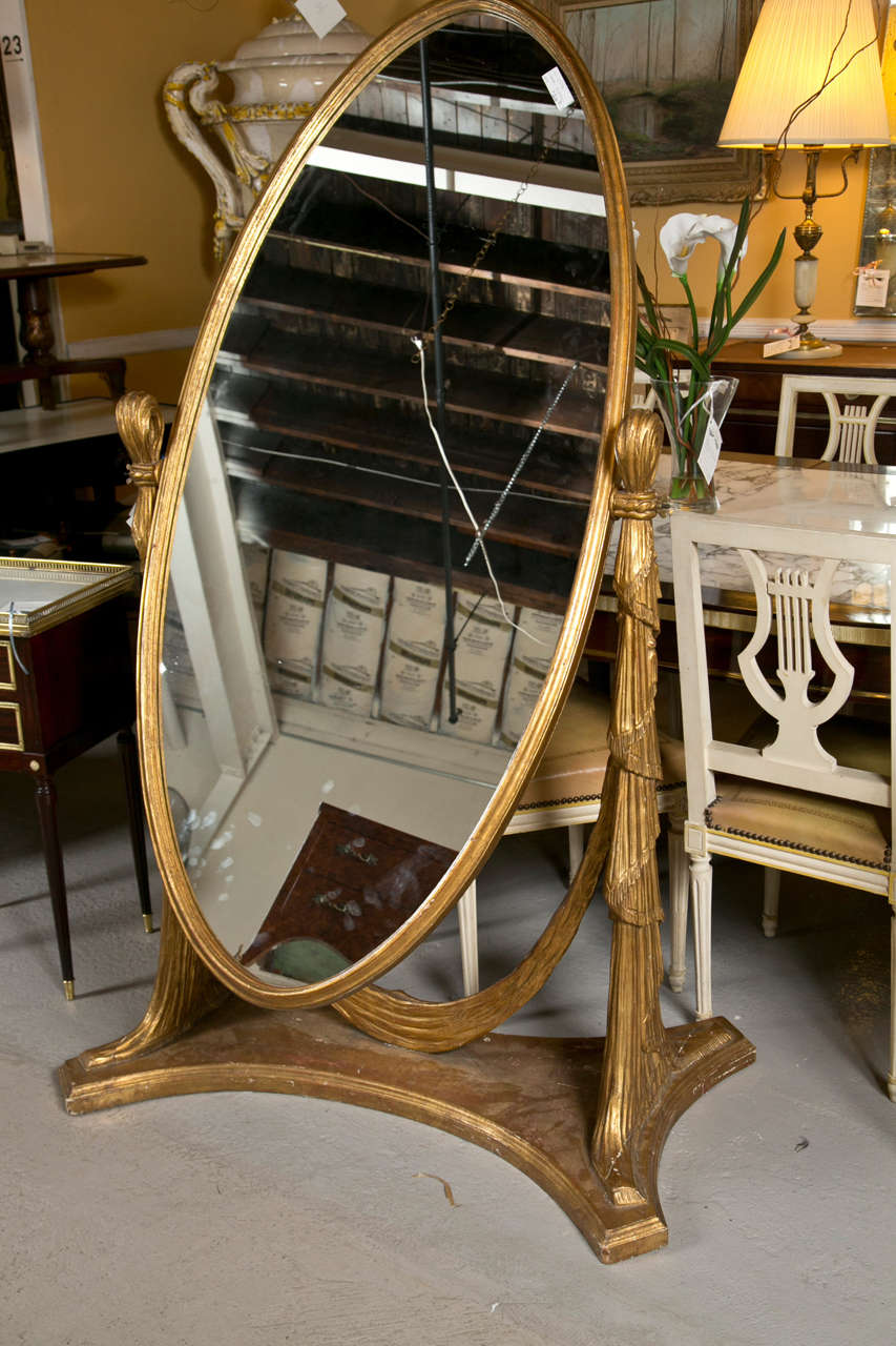 Mid-20th Century Unique Hollywood Regency Style Gilded Cheval Mirror