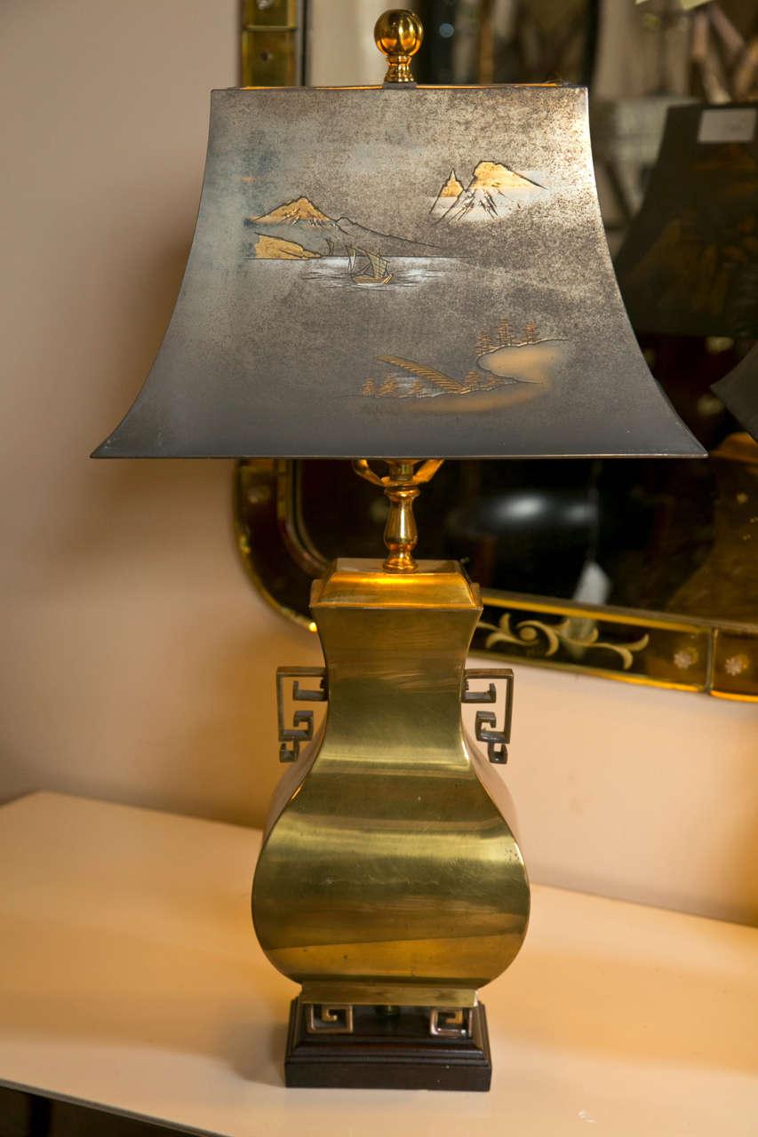 Pair of Hollywood Regency Style Brass Lamps In Good Condition In Stamford, CT