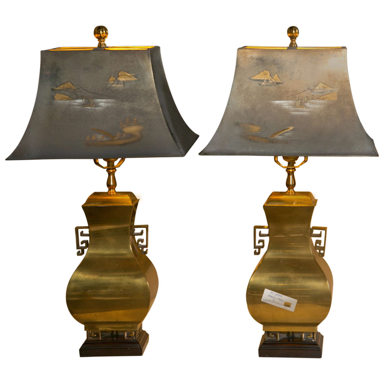 Pair of Hollywood Regency Style Brass Lamps