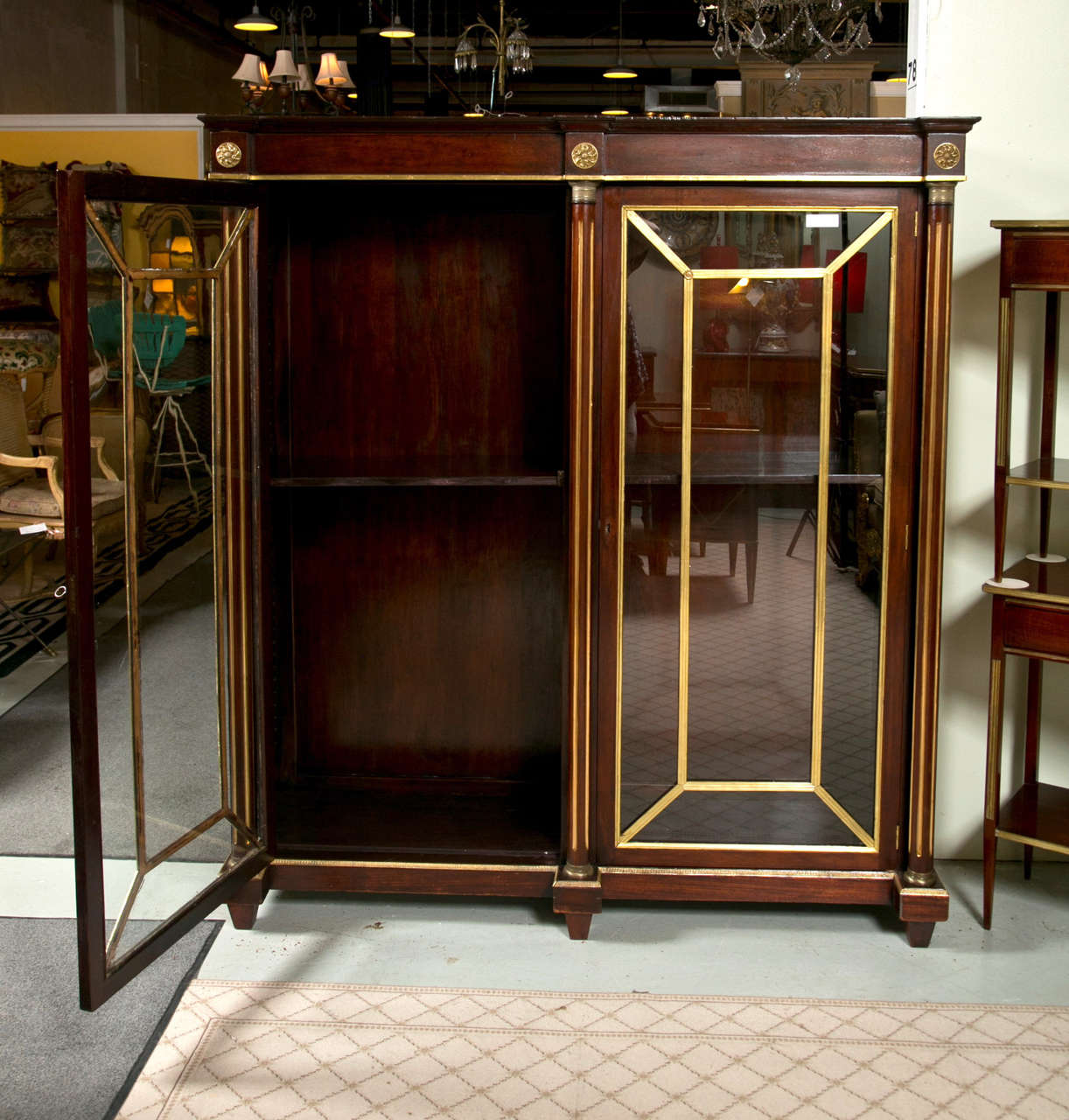 19th Century Russian Neoclassical Flame Mahogany Bookcase Cabinet Vitrine  1