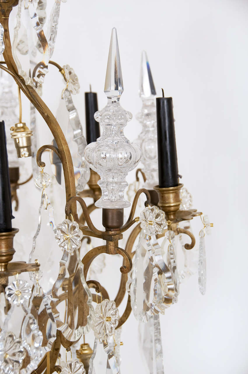 French Louis XV Style Bronze and Glass Six Light Chandelier For Sale
