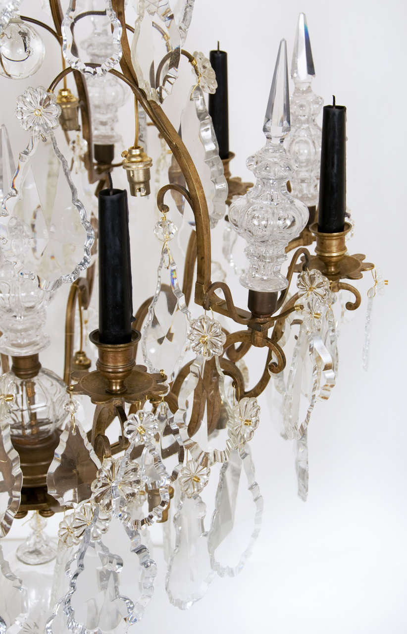 Louis XV Style Bronze and Glass Six Light Chandelier In Excellent Condition For Sale In Maastricht, NL
