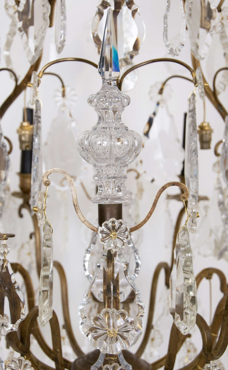 Louis XV Style Bronze and Glass Six Light Chandelier For Sale 3