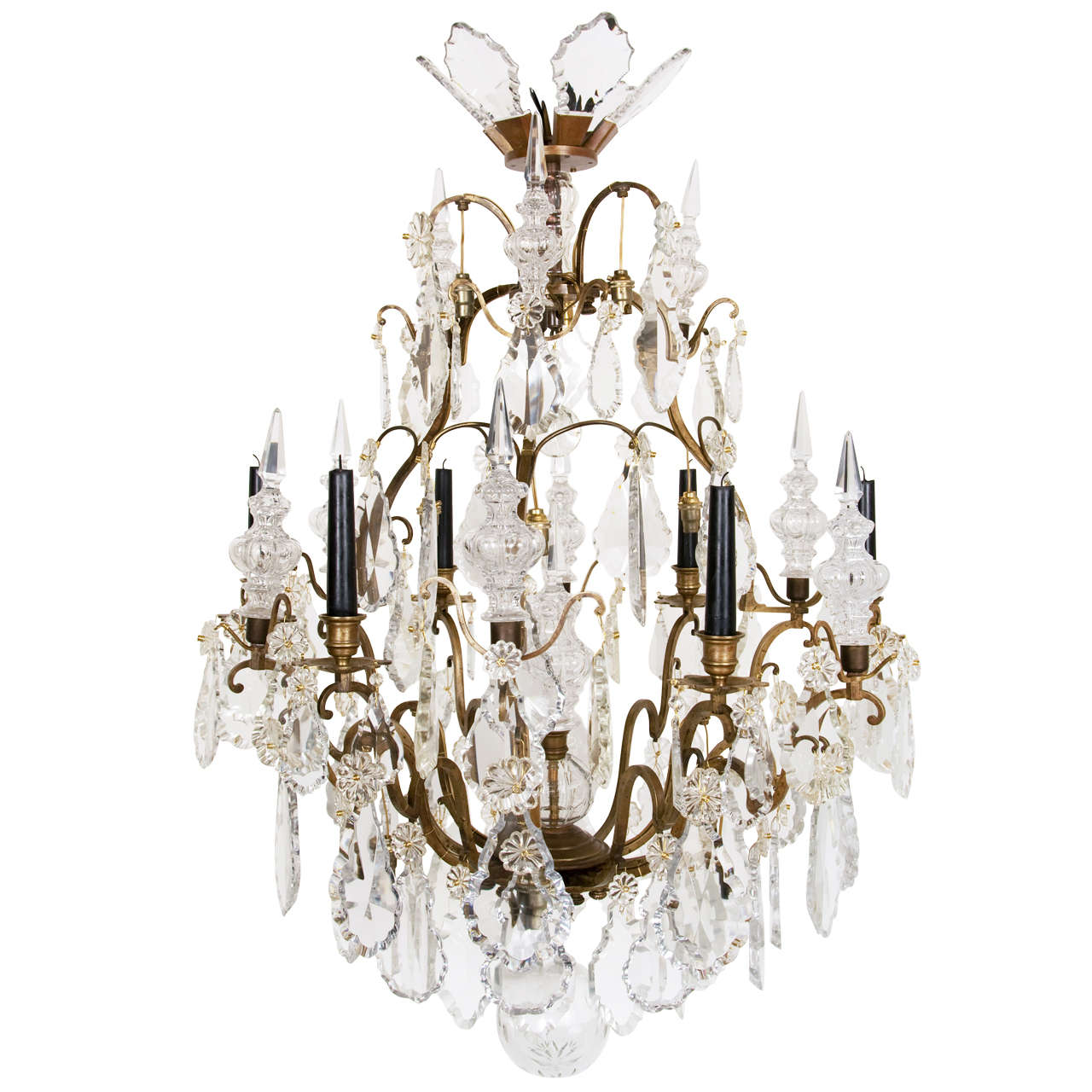 Louis XV Style Bronze and Glass Six Light Chandelier For Sale