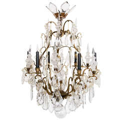 Antique Louis XV Style Bronze and Glass Six Light Chandelier