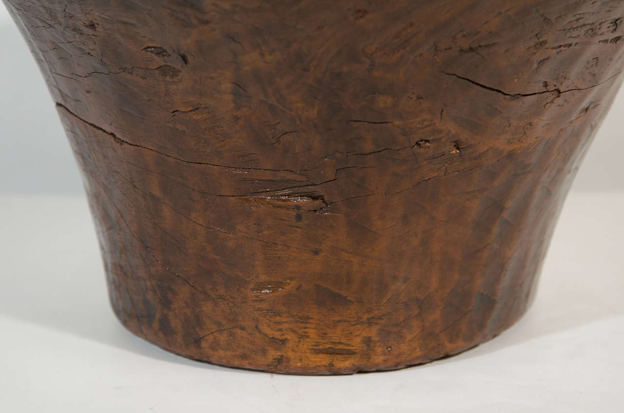 Organic Modern Vintage Rustic Carved Teak Wood Bowl