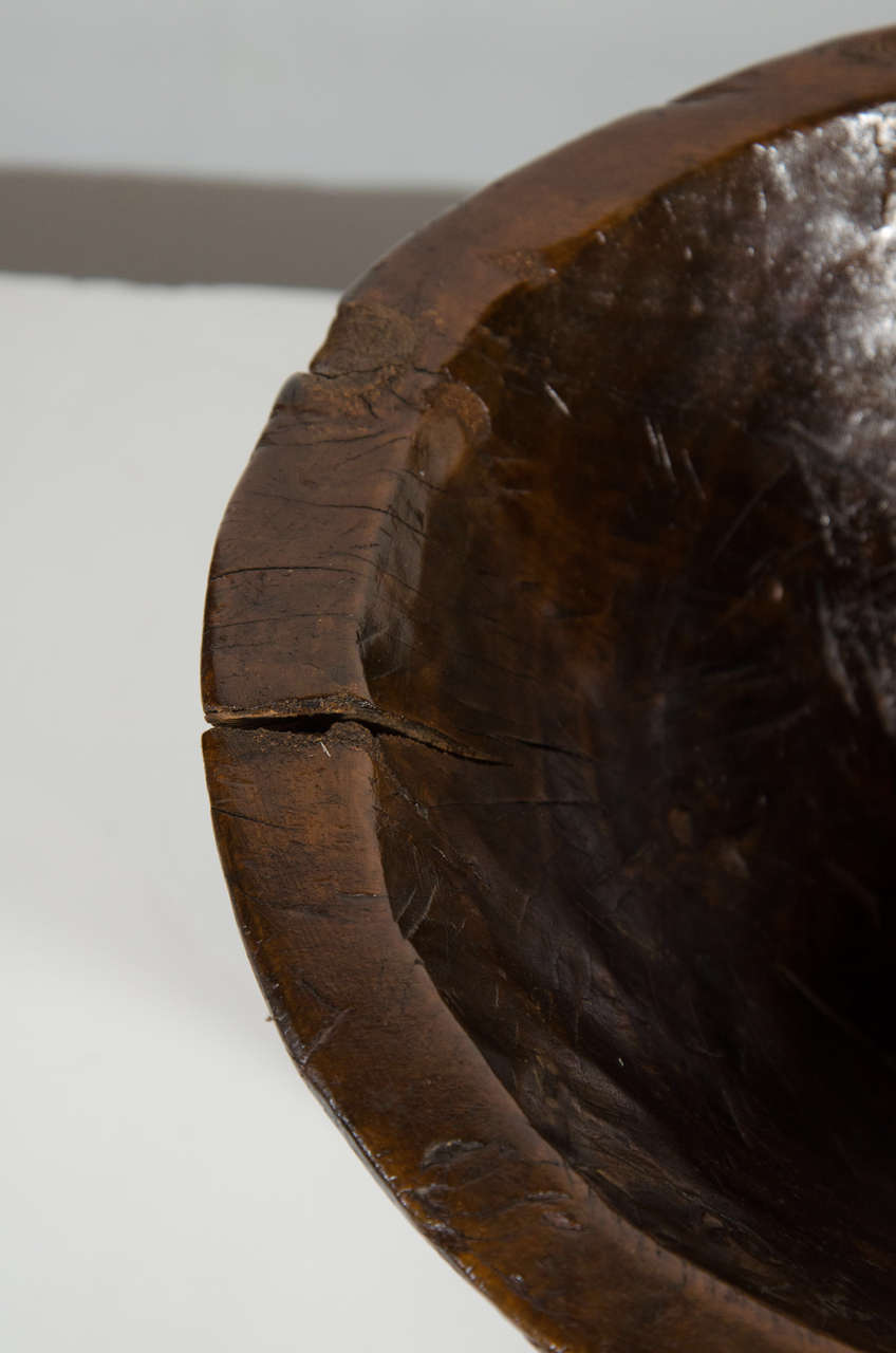 Hand-Carved Vintage Rustic Carved Teak Wood Bowl