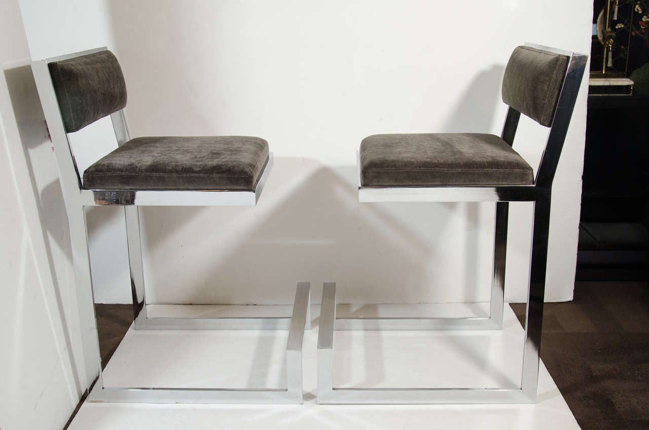 American Pair of Vintage Luxe Bar Stools by Milo Baughman