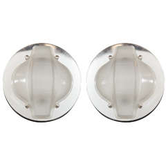 Pair of Vintage Architectural Sconces with Sculpted Glass Design