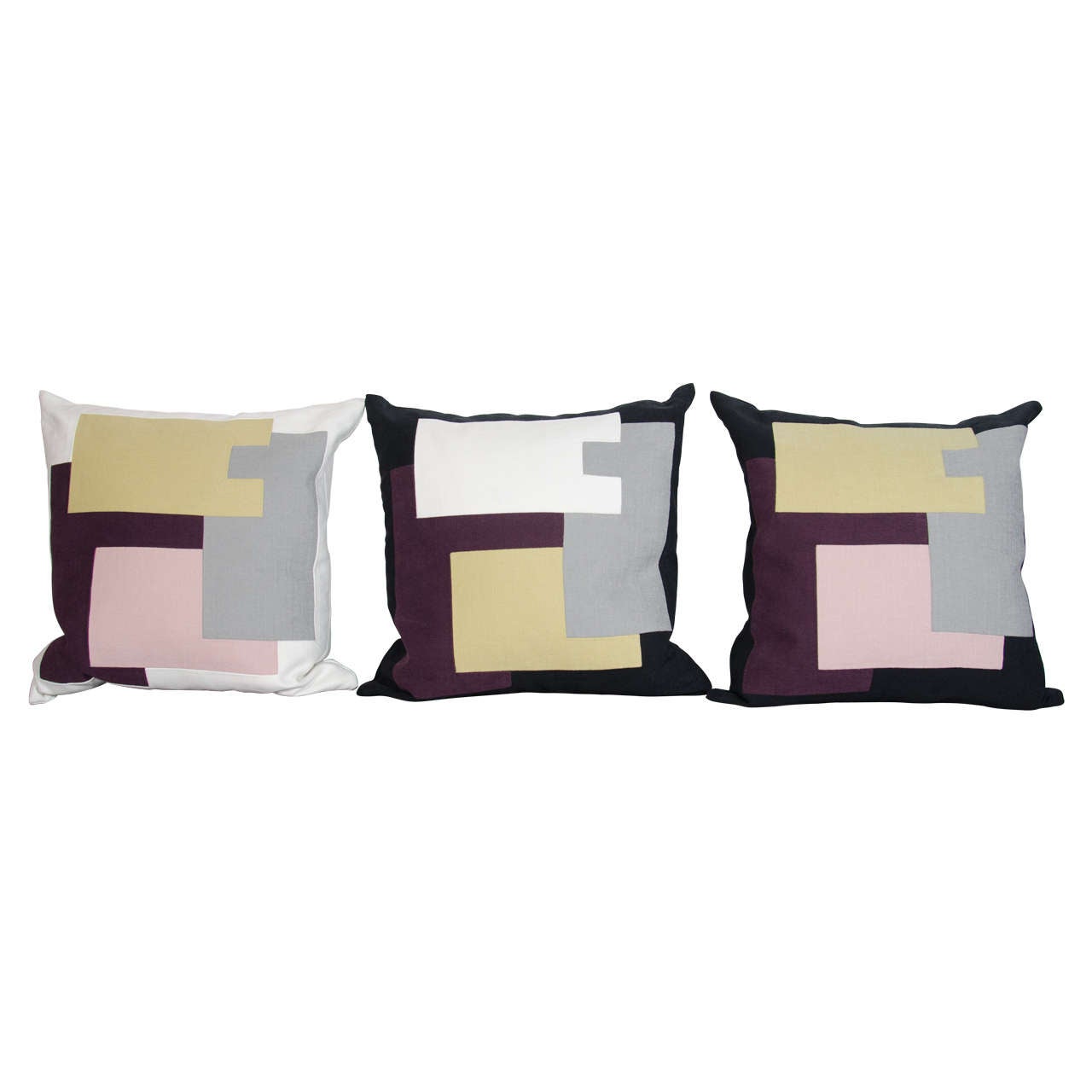 Couture throw pillows by Arguello Casa with abstract designs, inspired by the architectural skyline of New York City. Individually handcrafted in New York , culminating in day long stitching process, and using the finest of Italian linens. In hues