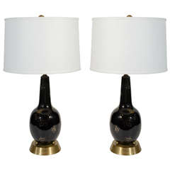 Pair of Mid Century Modern Black Ceramic Lamps