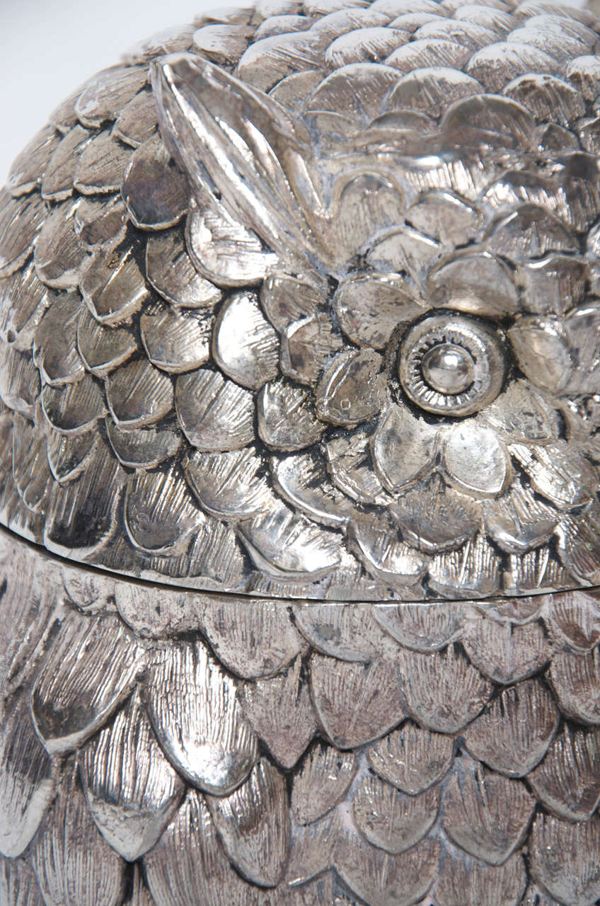 Silvered Italian 1970s Owl Ice Bucket by Mauro Manetti