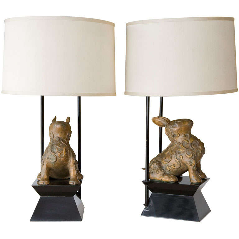 Pair of William Haines Armature Lamps with Original Bronzes