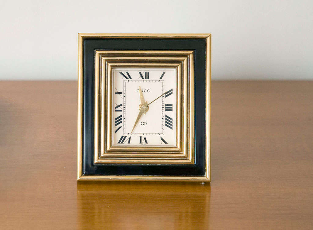 Brass Vintage 8 Day Desk Clock with Alarm by Gucci