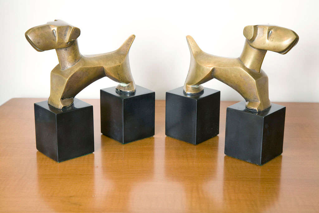 20th Century Pair of French Bronze Art Deco Dog Bookends by E. Nikolski