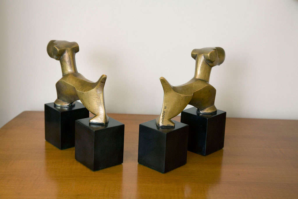 Pair of French Bronze Art Deco Dog Bookends by E. Nikolski 1