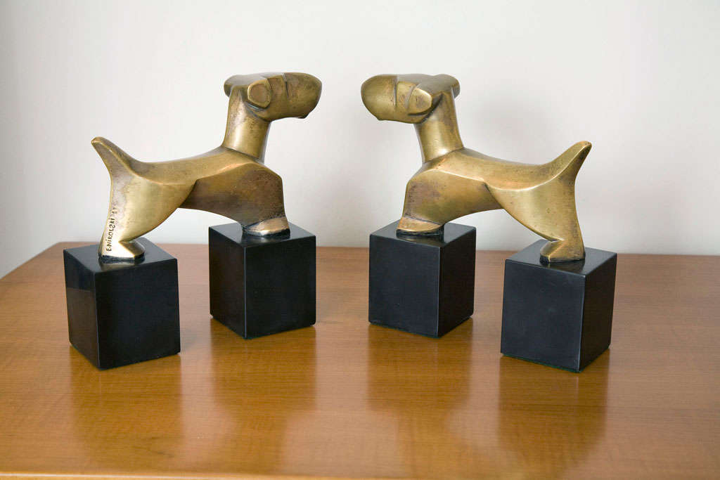 Pair of French Bronze Art Deco Dog Bookends by E. Nikolski 2