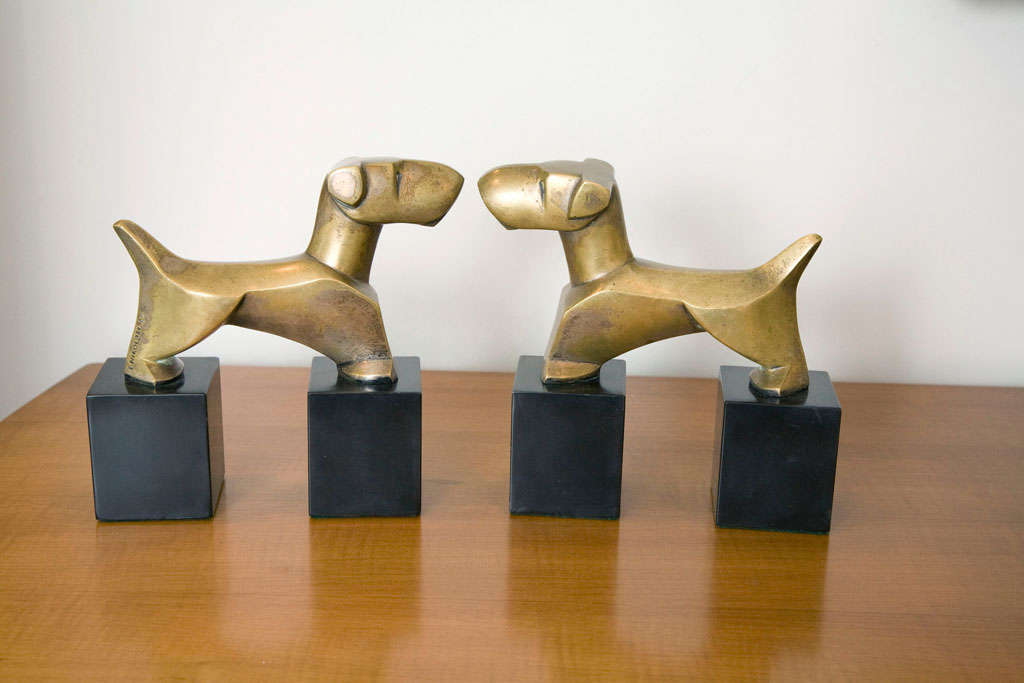 Pair of French Bronze Art Deco Dog Bookends by E. Nikolski 3