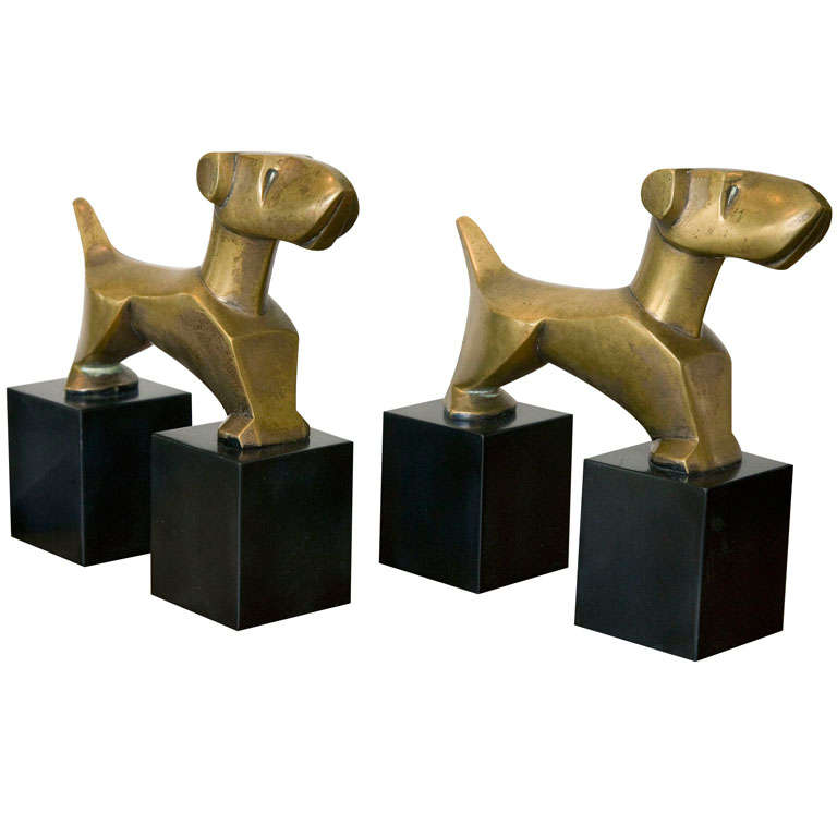 Pair of French Bronze Art Deco Dog Bookends by E. Nikolski at 1stdibs