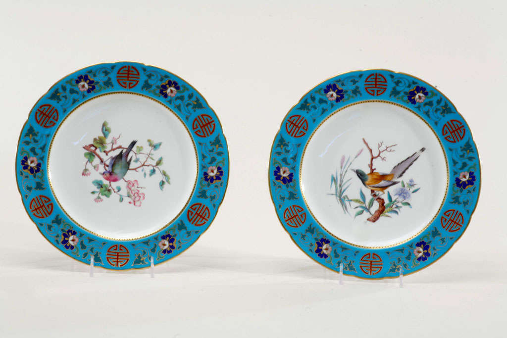 Aesthetic Movement Minton Hand Painted Ornithological 13 Piece Dessert Service- C. Dresser For Sale