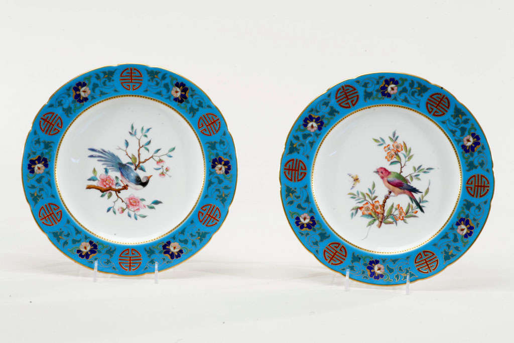 19th Century Minton Hand Painted Ornithological 13 Piece Dessert Service- C. Dresser For Sale