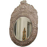Baroque Style Silvered Metal Repousse Mirror