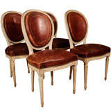 Vintage Set of Eight Louis XVI Style Leather Upholstered Chairs