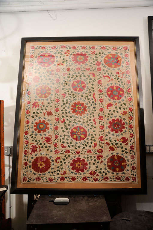 Embroidered Uzbek Sousani , Framed In Good Condition For Sale In New York, NY